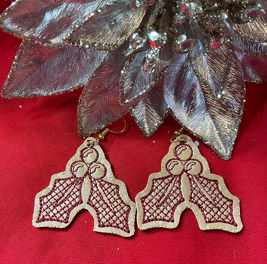 Christmas Faux Leather Embroidered Earrings - 6 different designs