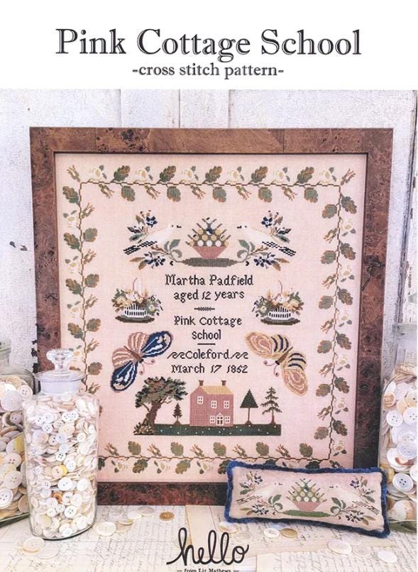 Pink Cottage School Cross Stitch Pattern - Hello - Liz Mathews
