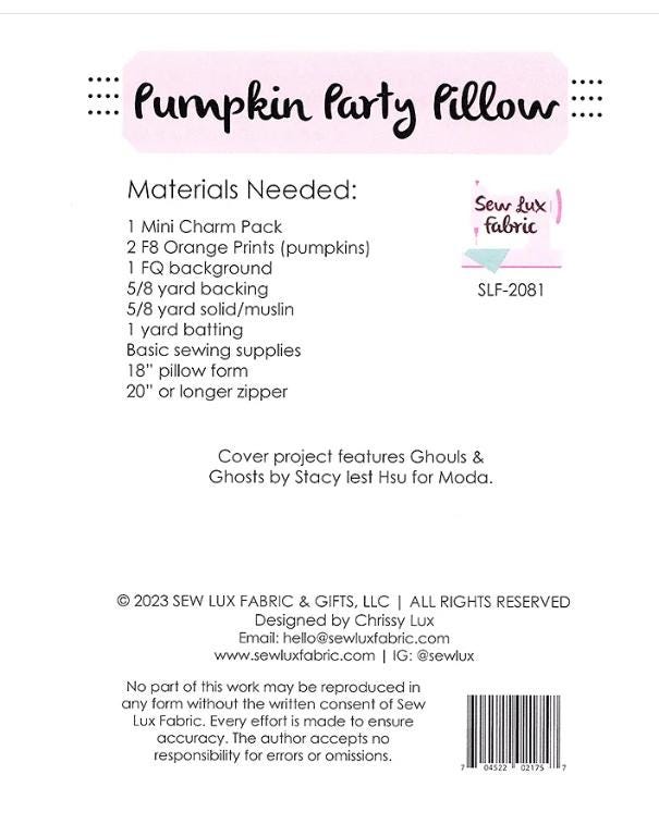 Pumpkin Party Pillow Pattern - Sew Lux Fabric