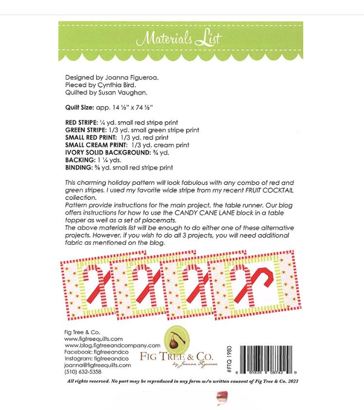 Candy Cane Lane Table Runner Pattern - Fig Tree & Co