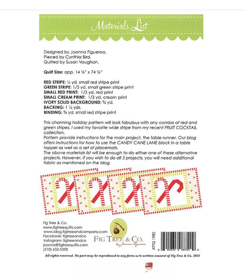 Candy Cane Lane Table Runner Pattern - Fig Tree & Co
