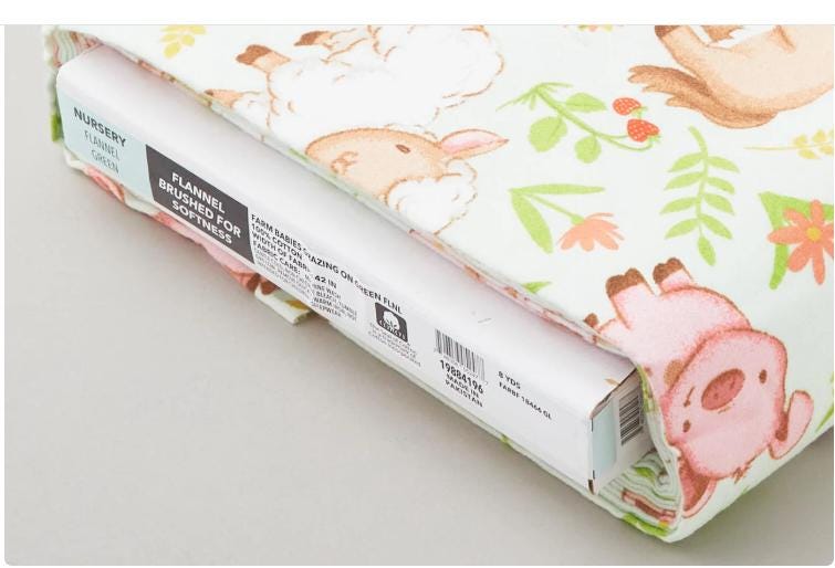 Farmyard Babies Flannel Yardage - Green - Fabric Traditions