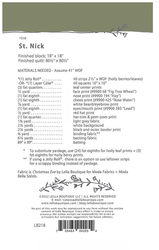 St Nick Quilt Pattern - Lella Boutique