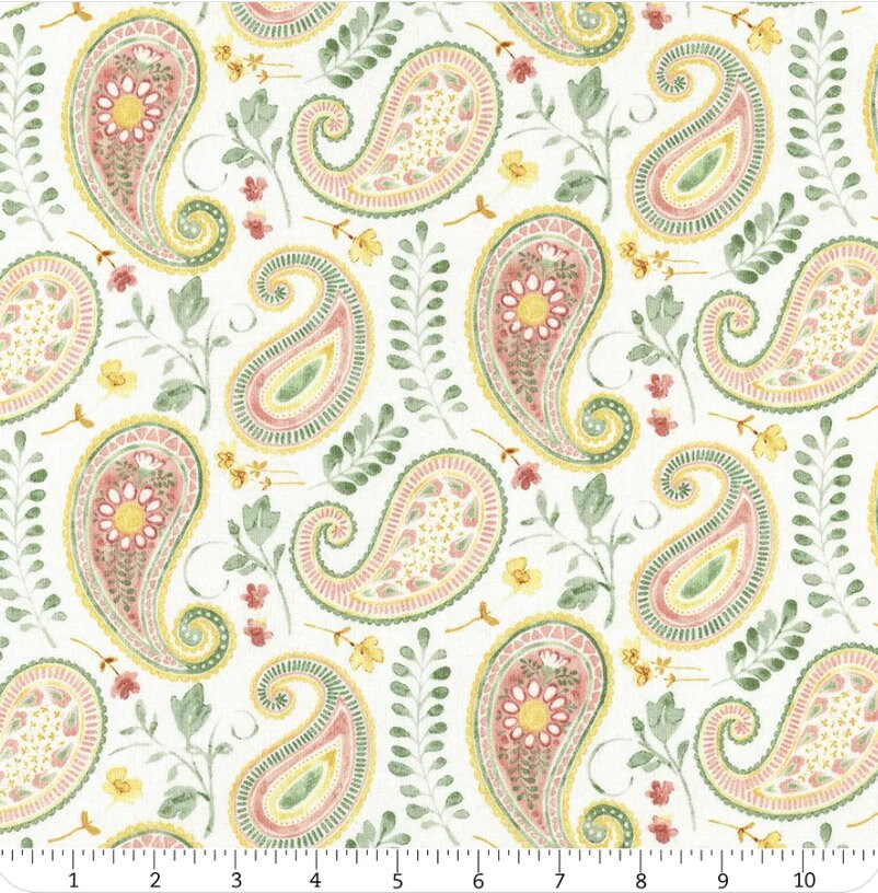 Daisy Days Multi on Cream Paisley Yardage - Beth Grove - Wilmington Prints