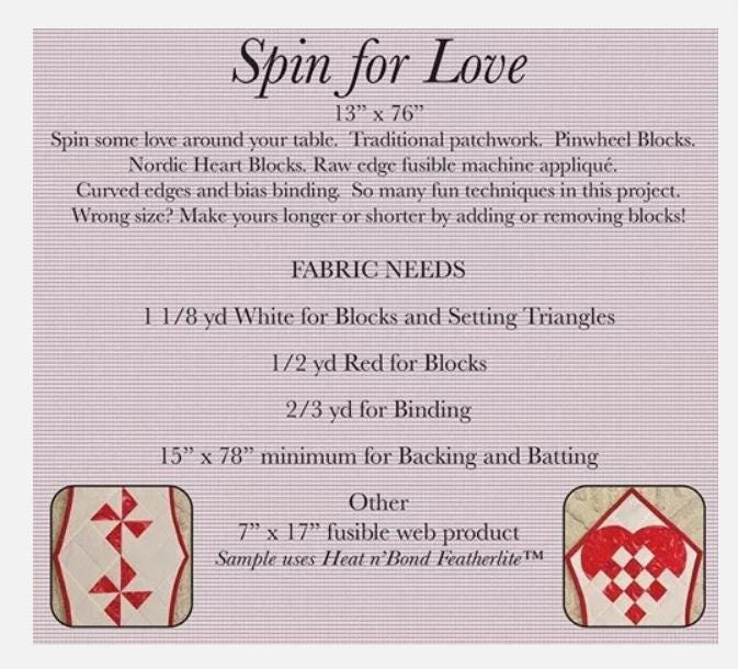 Spin For Love Table Runner Pattern - Quilted Garden Designs