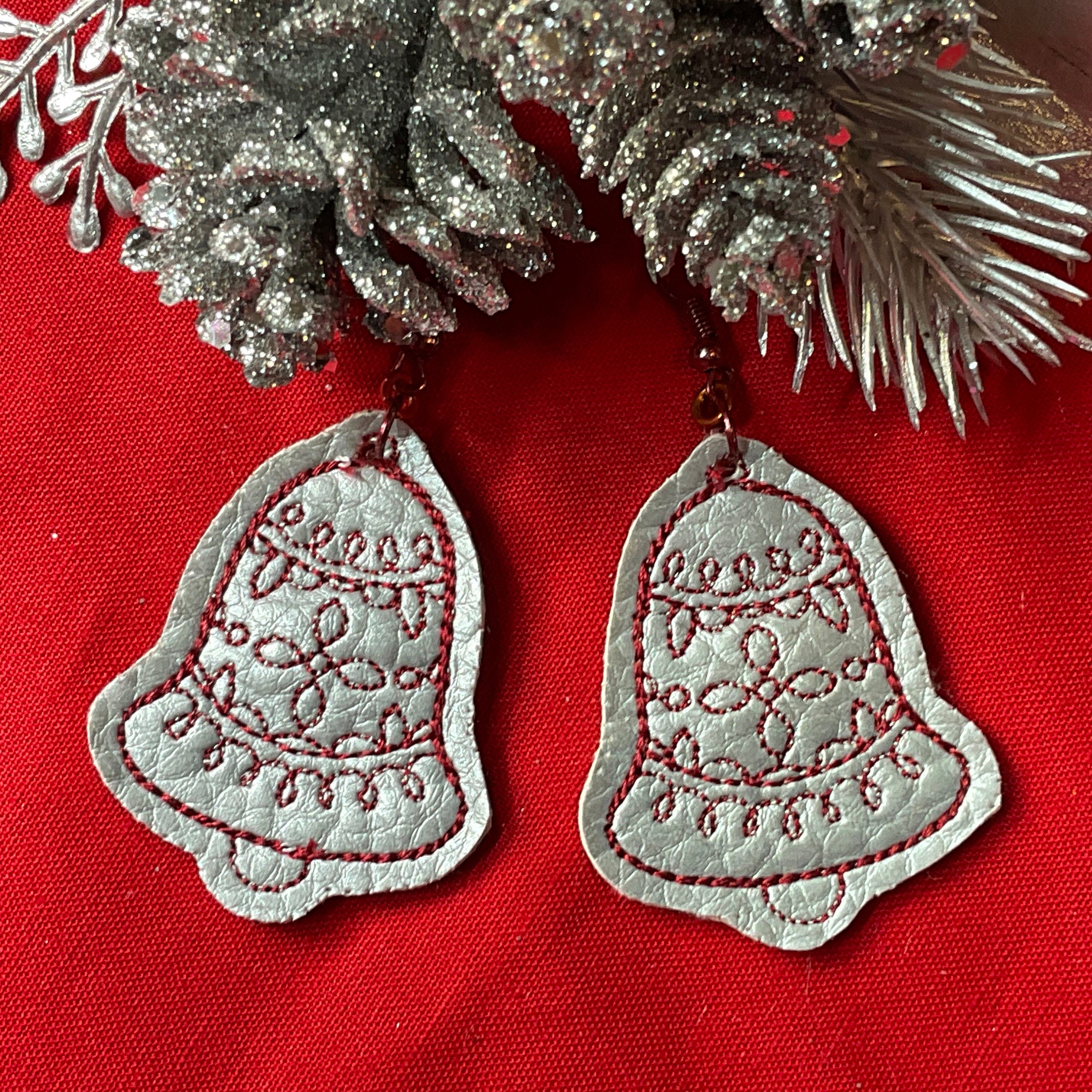 Christmas Faux Leather Embroidered Earrings - 6 different designs