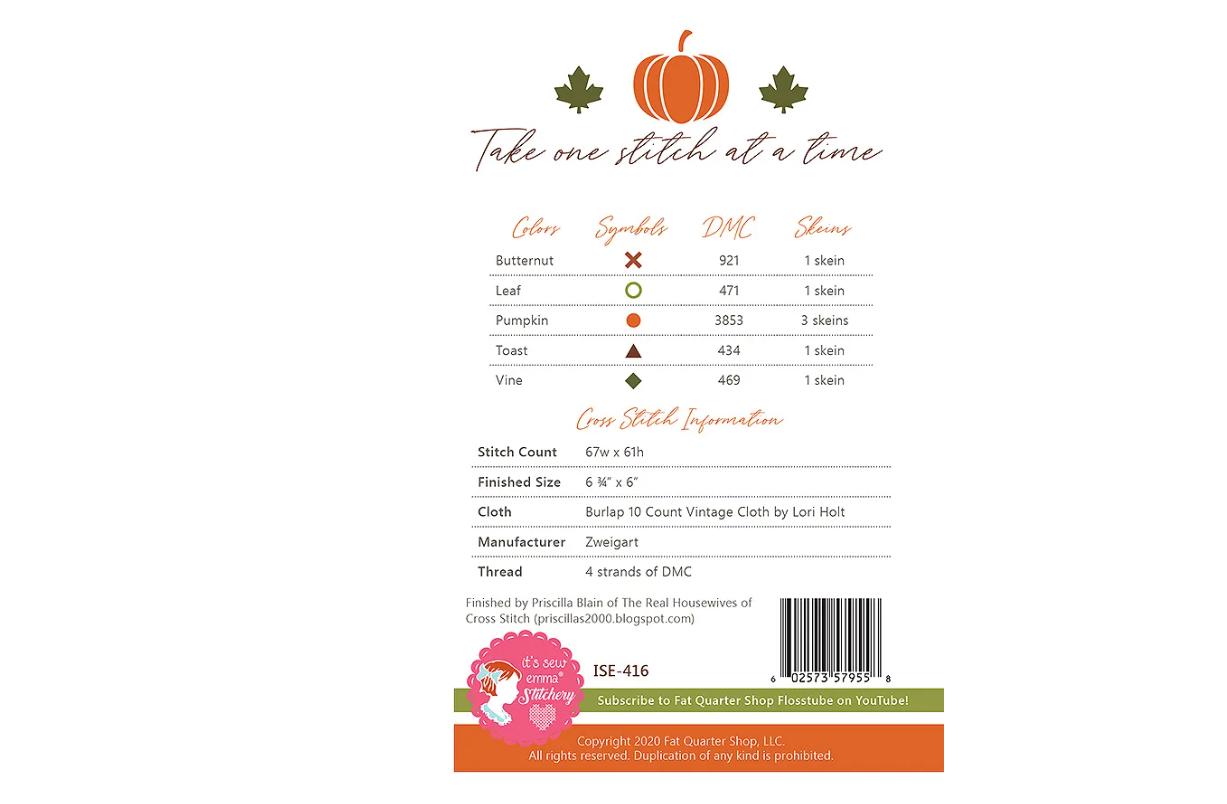 Hey Pumpkin Cross Stitch Pattern - It's Emma