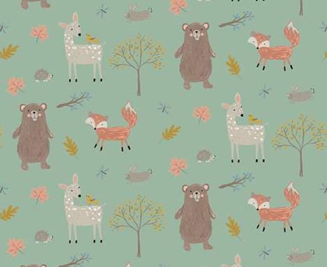 Woodland Creatures Flannel Fabric - Pine - Riley Blake Designs