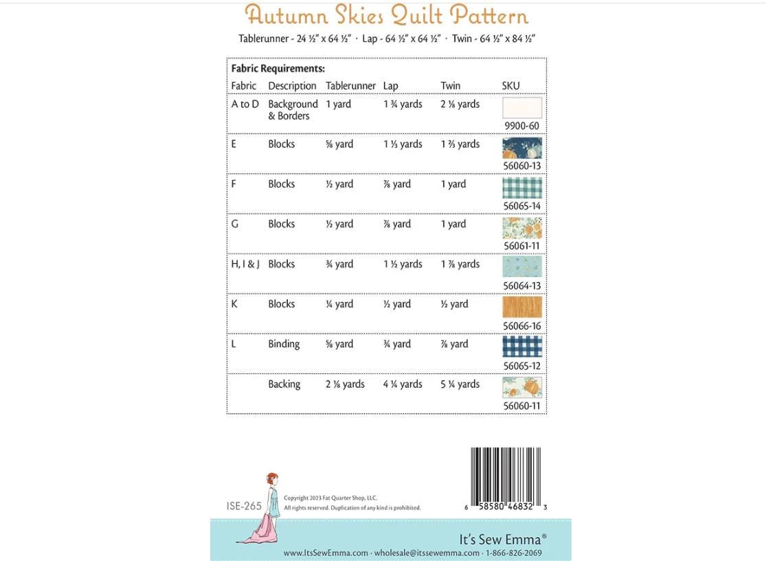 Autumn Skies Quilt Pattern - It's Sew Emma