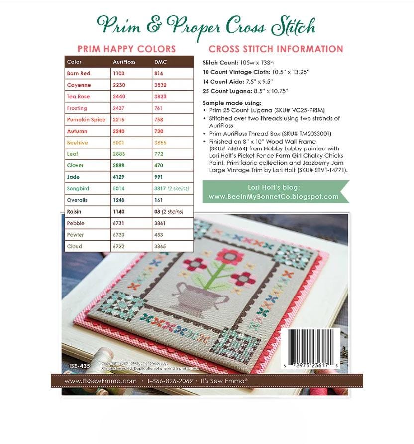 Prim & Proper Cross Stitch Pattern - Lori Holt of Bee in my Bonnet