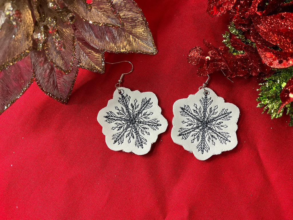 Christmas Faux Leather Embroidered Earrings - 6 different designs