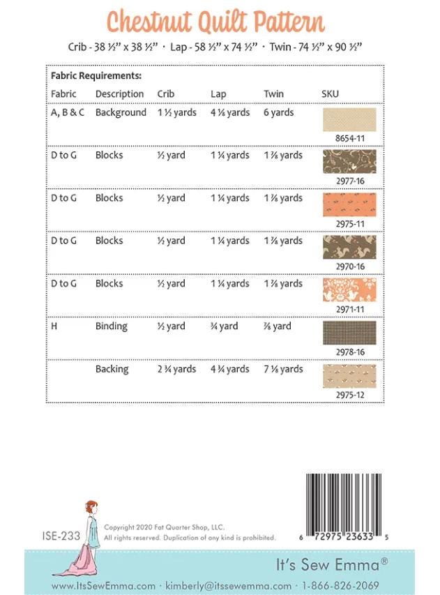 Chestnut Quilt Pattern - It's Sew Emma