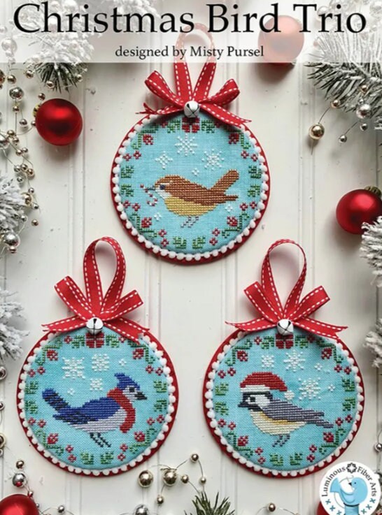 Christmas Bird Trio Cross Stitch Pattern - Misty Pursel - Luminous Fiber Arts