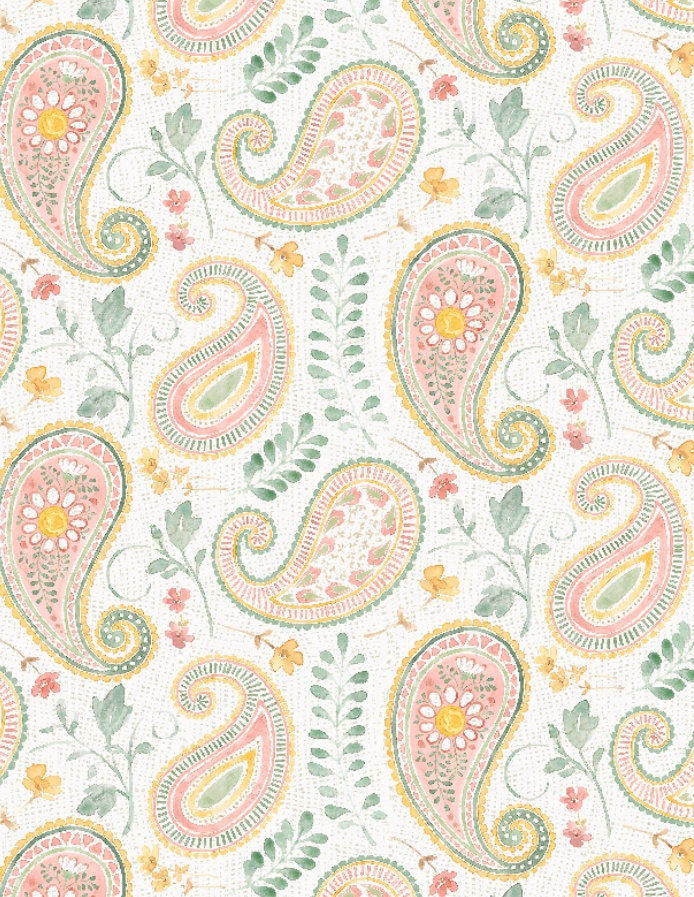 Daisy Days Multi on Cream Paisley Yardage - Beth Grove - Wilmington Prints