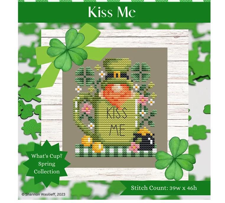 Kiss Me What's Cup? Spring Collection Cross Stitch Pattern - Shannon Cristine Designs
