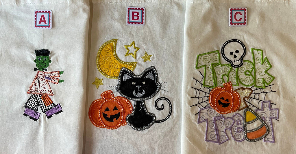 Embroidered Halloween Trick or Treat Bags/Gift Bags by Jo