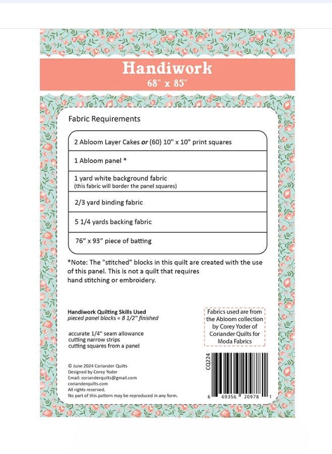 Handiwork Quilt Pattern #224 - Corey Yoder - Coriander Quilts