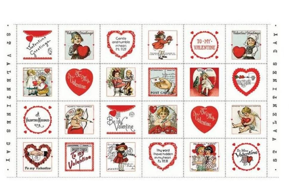 Vintage Valentine Greeting Patch Multi Panel - Riley Blake Designs