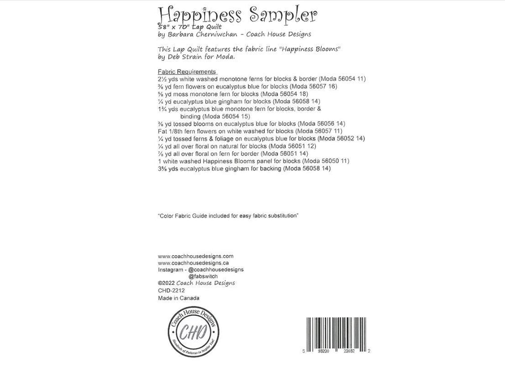 Happiness Sampler Quilt Pattern - Coach House Designs