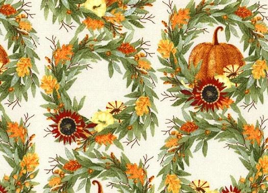 Happy Fall  Wreath Fabric - Beige - Beth Albert -  3 Wishes Fabric