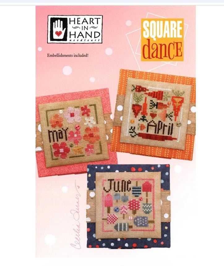 April, May and June Square Dance Cross Stitch Pattern - Heart In Hand