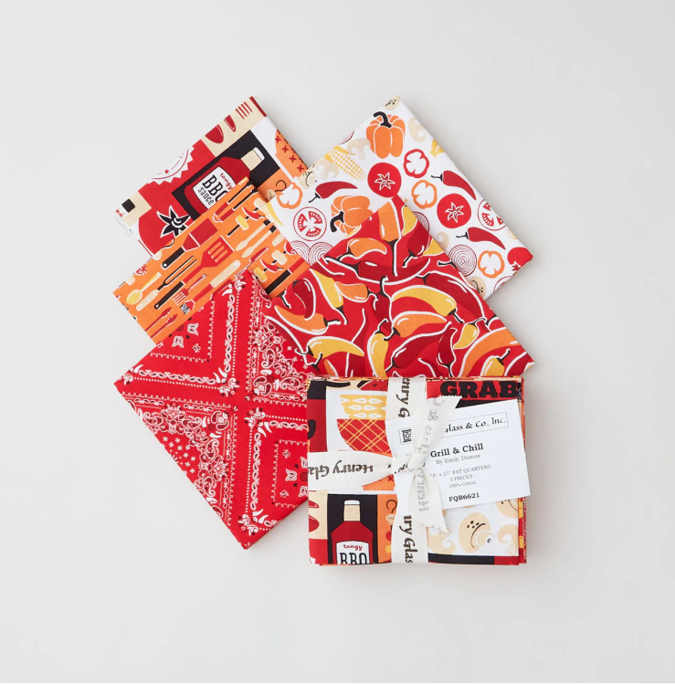 Grill & Chill Fat Quarter Bundle – 5 pcs Black | Emily Dumas for Henry Glass
