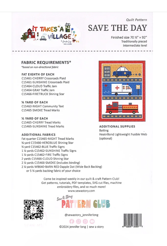 Save the Day Quilt Pattern | Sew A Story – Rescue Vehicles