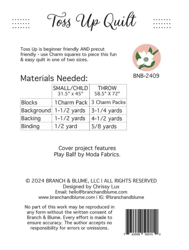 Toss Up Quilt Pattern - Branch and Blume