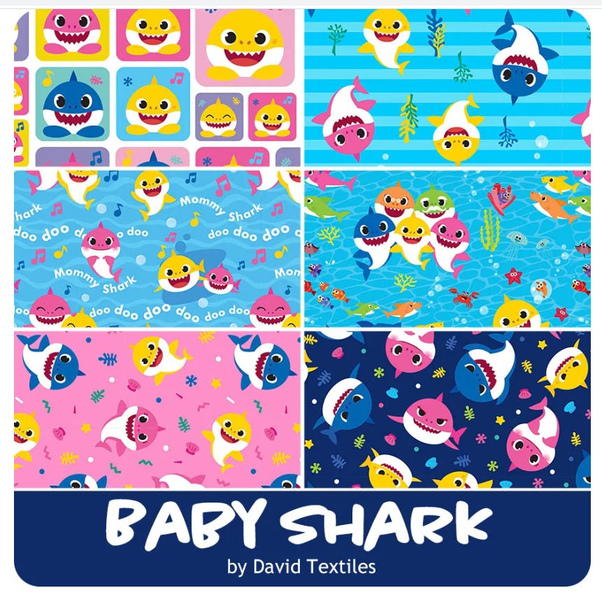 Baby Shark Fabric Half Yard Bundle - David Textiles 6/pkg