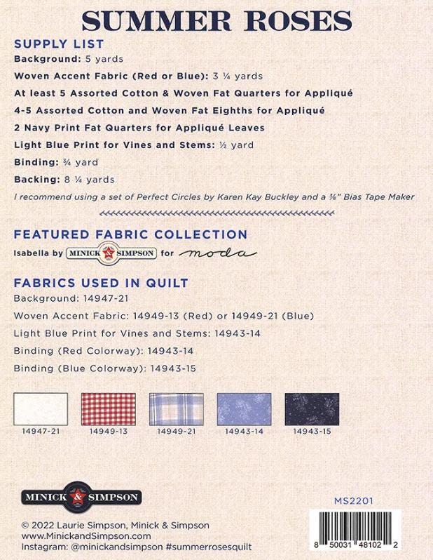 Summer Roses Quilt Pattern - Minick & Simpson