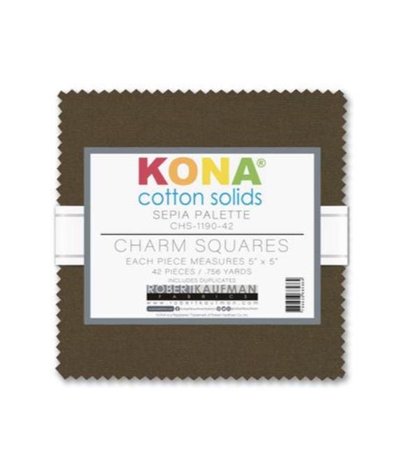 November 2024 Sepia Kona Cotton Solids Charm Pack - Robert Kaufman Fabrics