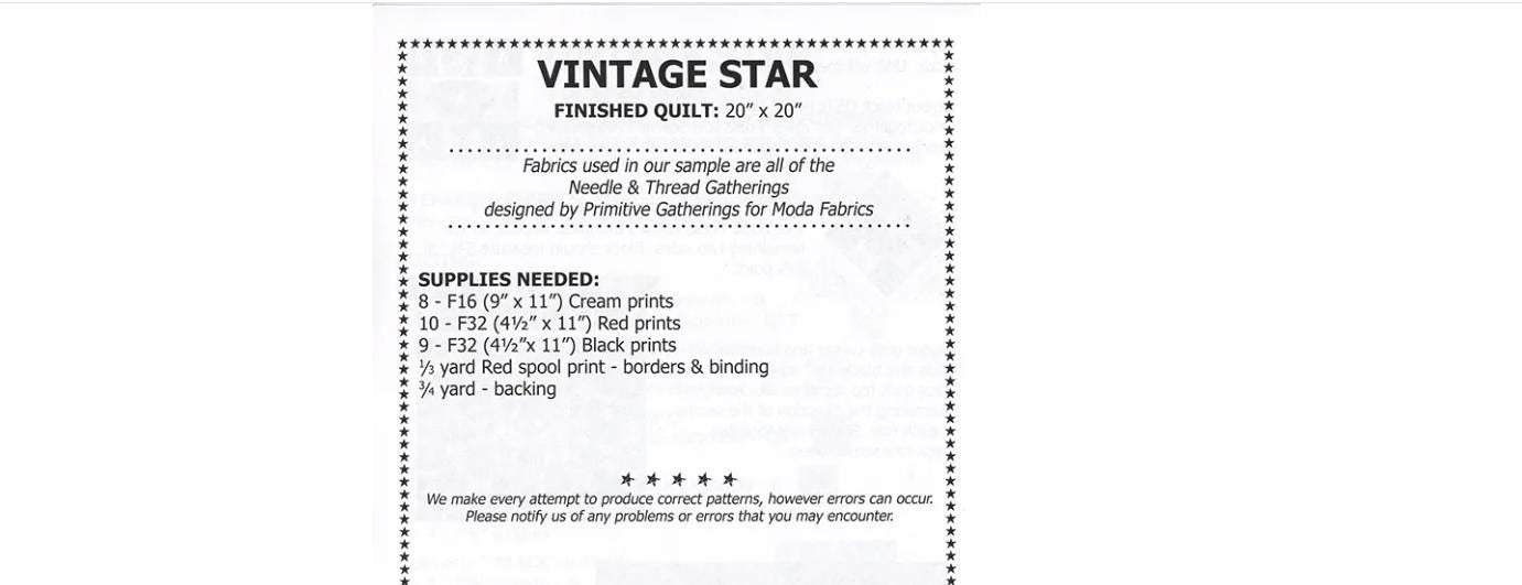 Vintage Star Quilt Pattern - Primitive Gatherings