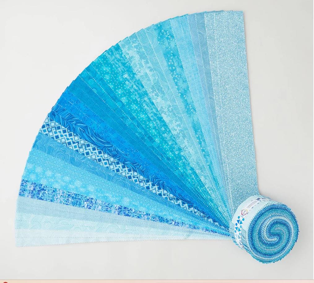 I've Got Hue, Babe Turquoise Waves Jelly Roll - Henry Glass Fabrics