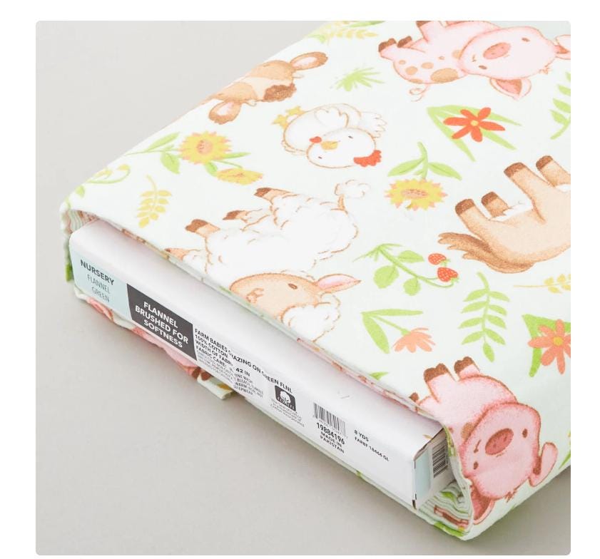 Farmyard Babies Flannel Yardage - Green - Fabric Traditions
