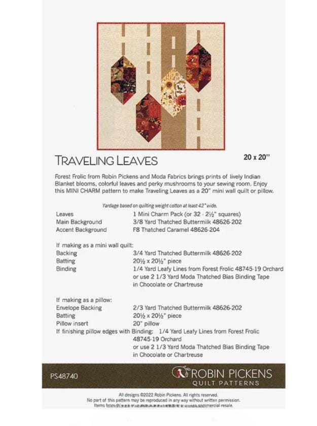 Traveling Leaves Forrest Frolic Pillow Project Sheet - Robin Pickens - Moda