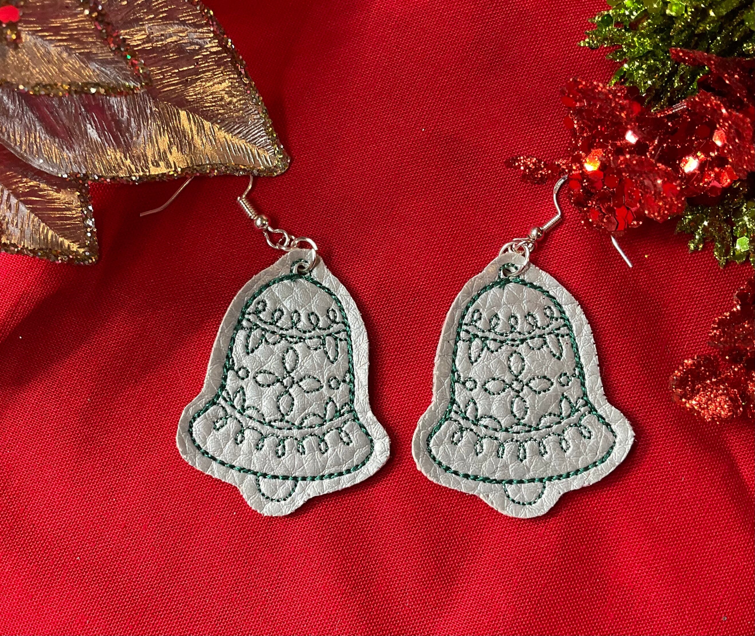 Christmas Faux Leather Embroidered Earrings - 6 different designs