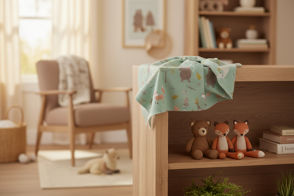 Woodland Creatures Flannel Fabric Pine lifestyle photo