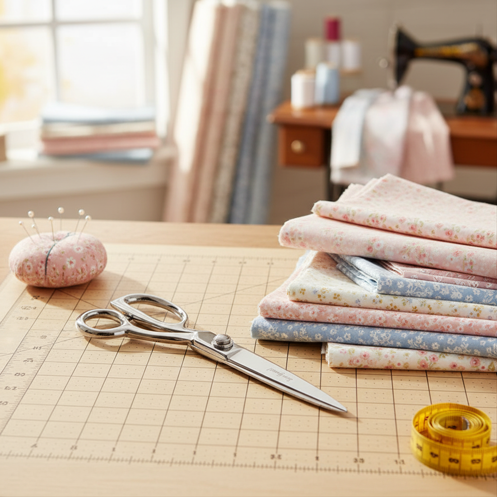 Sew Great 9-inch Fabric Scissors lifestyle photo — cozy sewing room setting