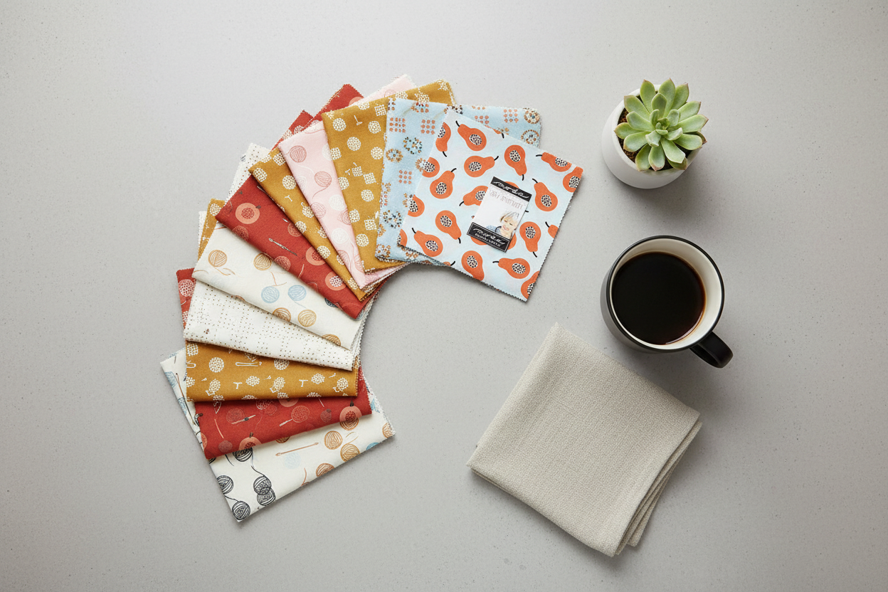 Lazy Afternoon layer cake squares styled in a clean modern Scandinavian-inspired setting