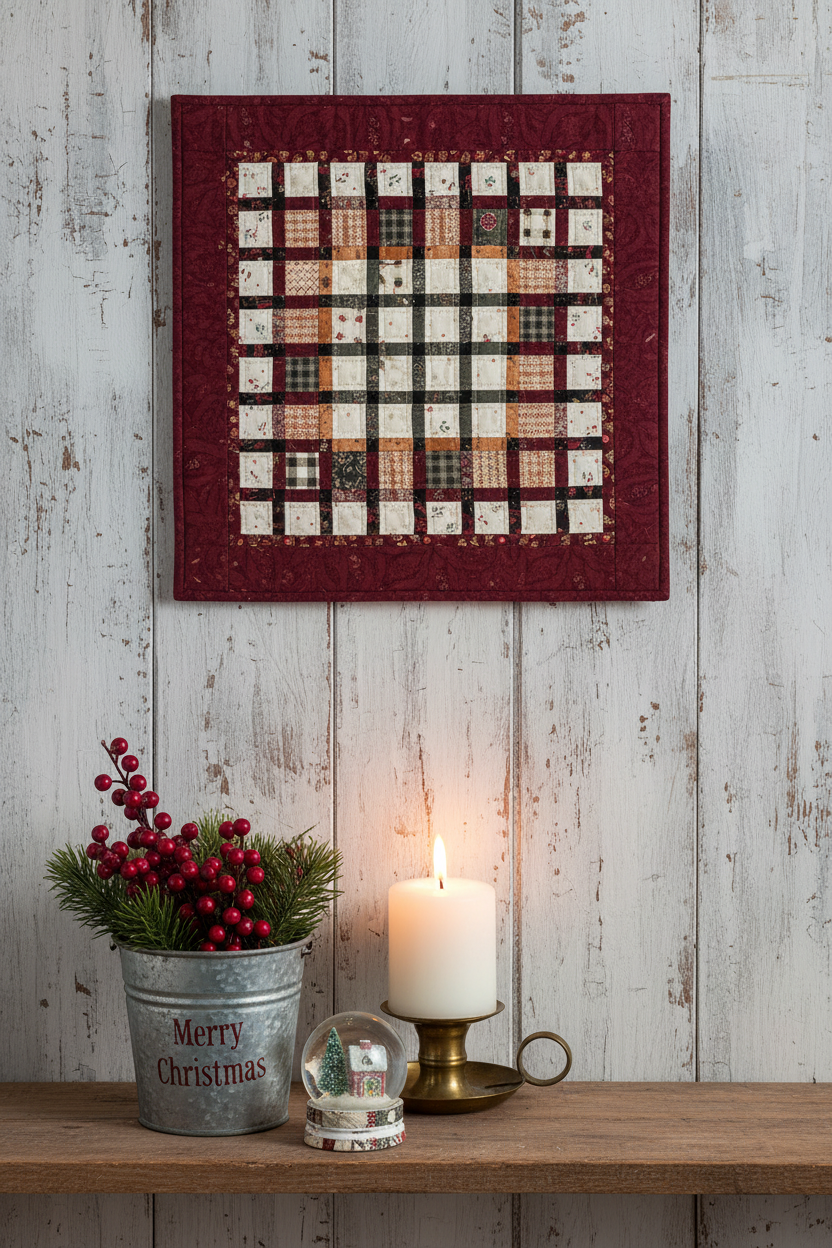 Christmas Window Quilt Pattern lifestyle photo — cozy farmhouse Christmas styling