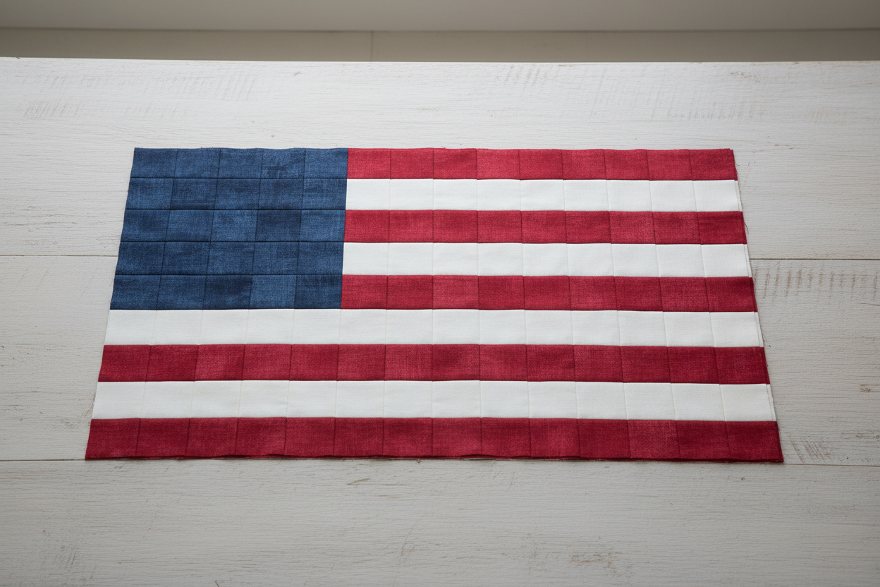 Brave and True Charm Pack — fabric squares arranged in American flag pattern