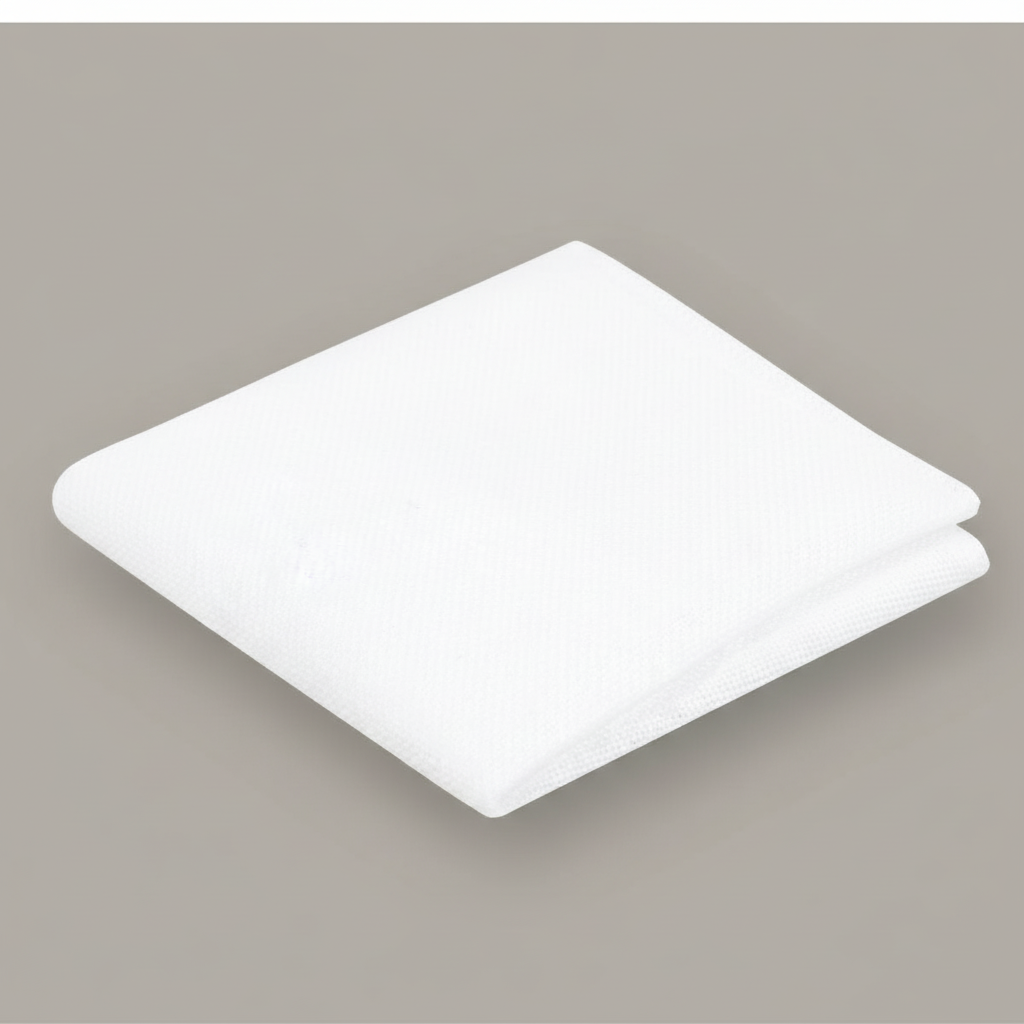 White 32 Count Lugana cross stitch cloth by Zweigart folded at angle on warm gray background