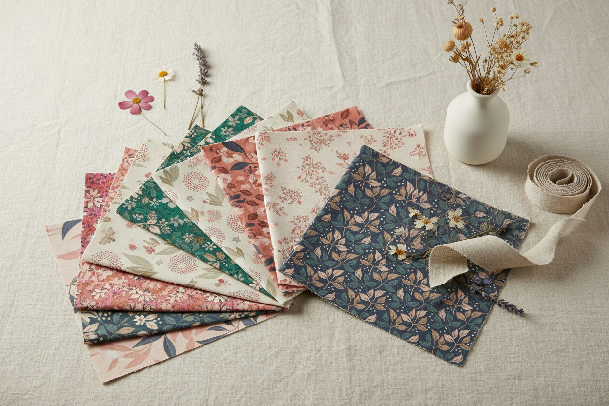 Haven layer cake squares fanned out in a serene botanical setting with dried florals