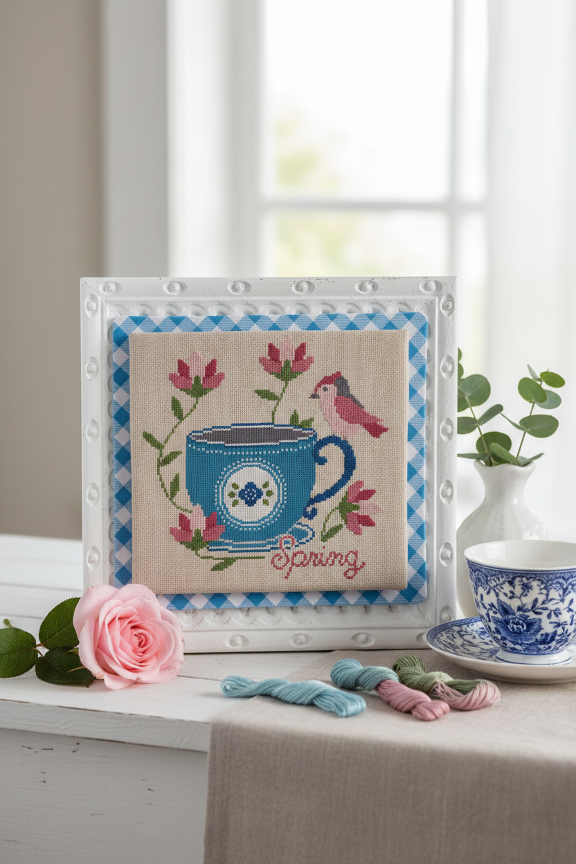 Tea Thyme Cross Stitch Pattern - bright spring lifestyle image